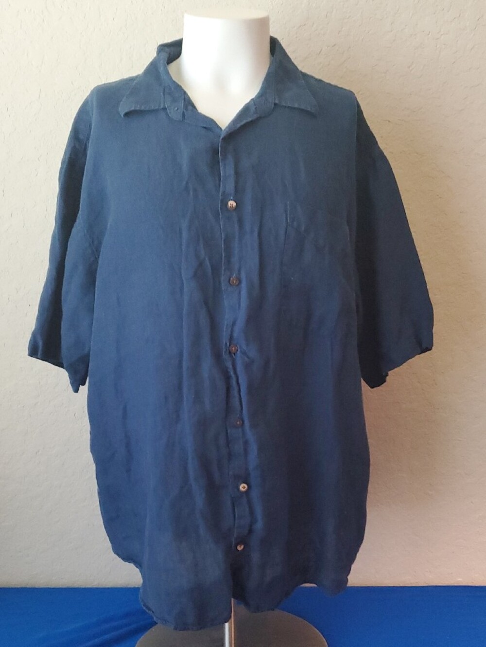 Jos. A. Bank 100% Linen Shirt XXL Dark Blue Navy Short Sleeve Button Down